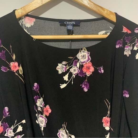 NWOT Chaps Floral Black/Red/Pink Women's 3/4 Sleeves Midi Dress Size L - Picture 6 of 10